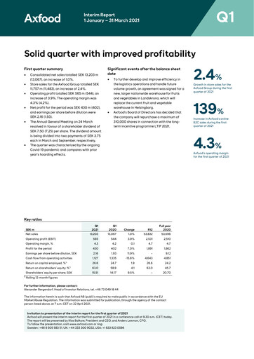 Thumbnail Axfood Quarterly Report 2021-q1