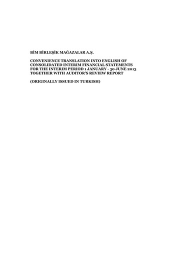 Thumbnail BİM Birleşik Mağazalar Half-year Report 2013