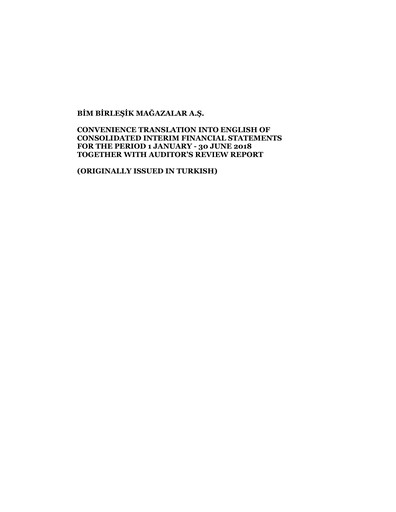 Thumbnail BİM Birleşik Mağazalar Half-year Report 2018