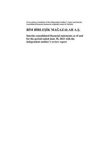 Thumbnail BİM Birleşik Mağazalar Half-year Report 2021