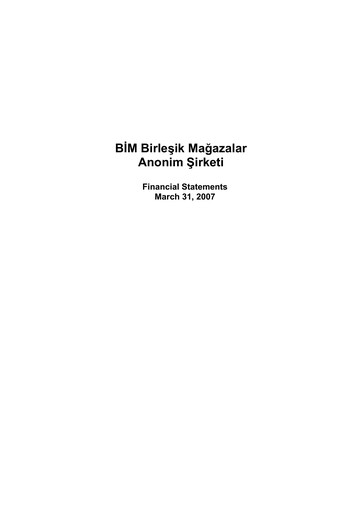Thumbnail BİM Birleşik Mağazalar Quarterly Report 2007-q1