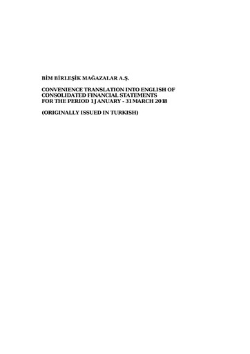 Thumbnail BİM Birleşik Mağazalar Quarterly Report 2018-q1
