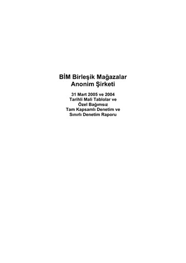 Thumbnail BİM Birleşik Mağazalar Quarterly Report 2005-q1