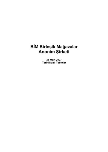 Thumbnail BİM Birleşik Mağazalar Quarterly Report 2007-q1
