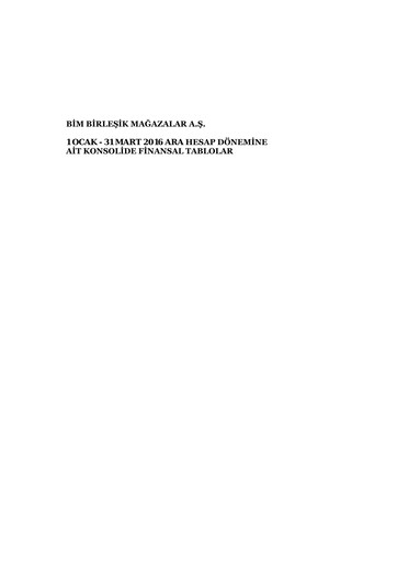 Thumbnail BİM Birleşik Mağazalar Quarterly Report 2016-q1