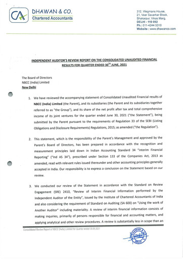 Miniature NBCC India Rapport trimestriel 2021-q1