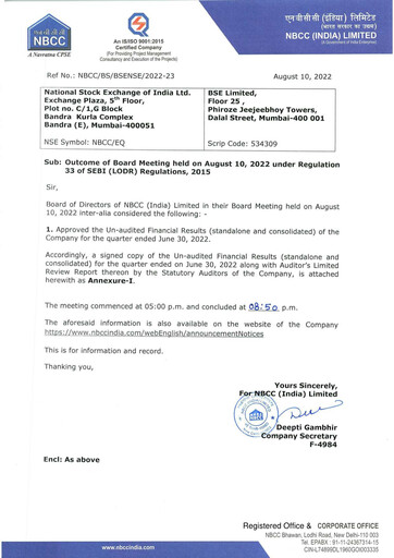 Miniature NBCC India Rapport trimestriel 2022-q1