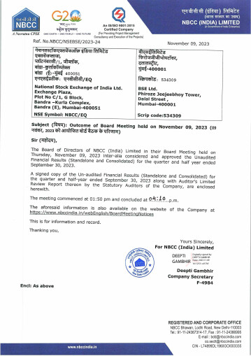 Miniature NBCC India Rapport trimestriel 2023-q2