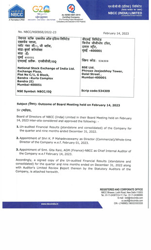 Miniature NBCC India Rapport trimestriel 2023-q3