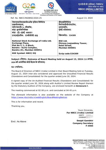 Miniature NBCC India Rapport trimestriel 2024-q1