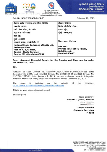 Thumbnail NBCC India Quarterly Report 2024-q3