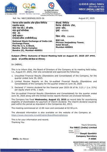 Miniature NBCC India Rapport trimestriel 2025-q1