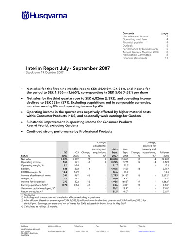 Miniature Husqvarna Rapport trimestriel 2007-q3