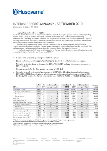 Miniature Husqvarna Rapport trimestriel 2010-q3