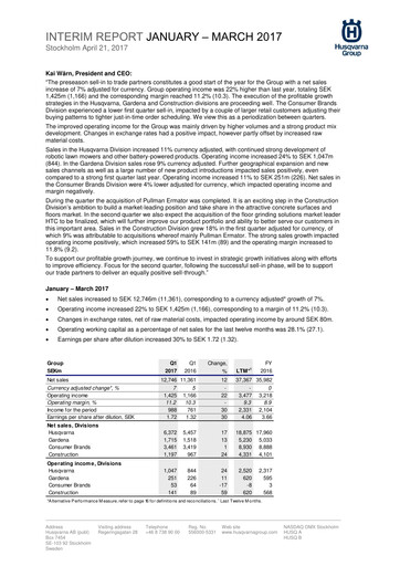 Miniature Husqvarna Rapport trimestriel 2017-q1