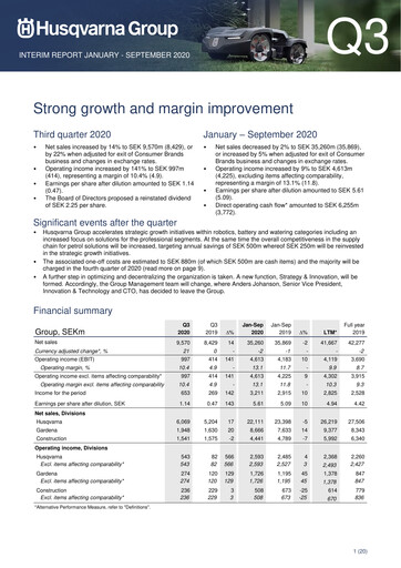 Miniature Husqvarna Rapport trimestriel 2020-q3