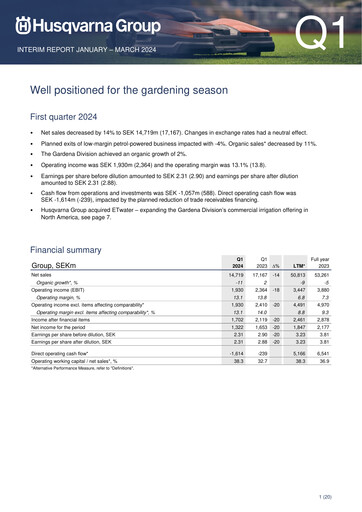 Thumbnail Husqvarna Quarterly Report 2024-q1