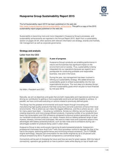 Thumbnail Husqvarna Sustainability Report 2015