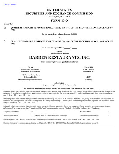 Thumbnail Darden Restaurants
 Quarterly Report 2017-q1