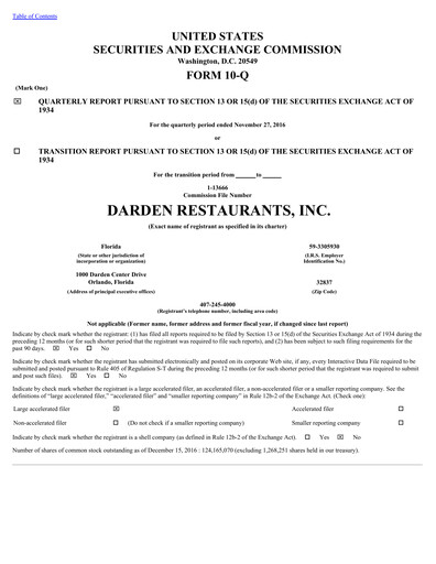 Thumbnail Darden Restaurants
 Quarterly Report 2017-q2