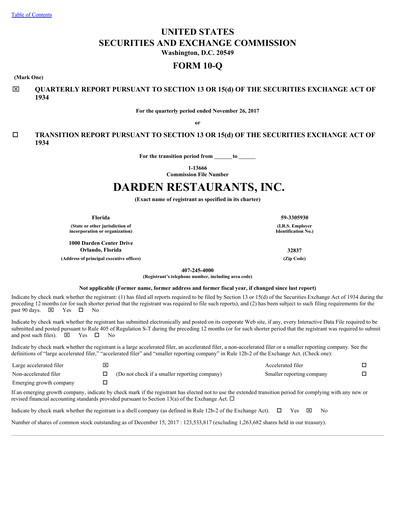 Thumbnail Darden Restaurants
 Quarterly Report 2018-q2