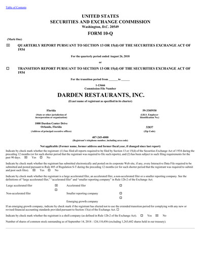 Thumbnail Darden Restaurants
 Quarterly Report 2019-q1