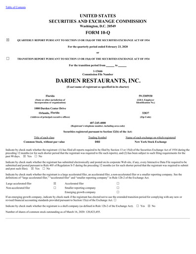 Thumbnail Darden Restaurants
 Quarterly Report 2020-q3