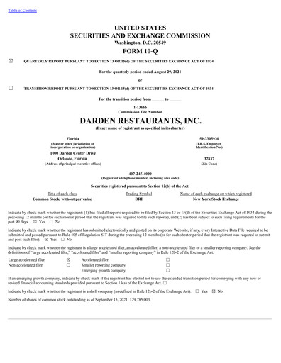 Thumbnail Darden Restaurants
 Quarterly Report 2022-q1