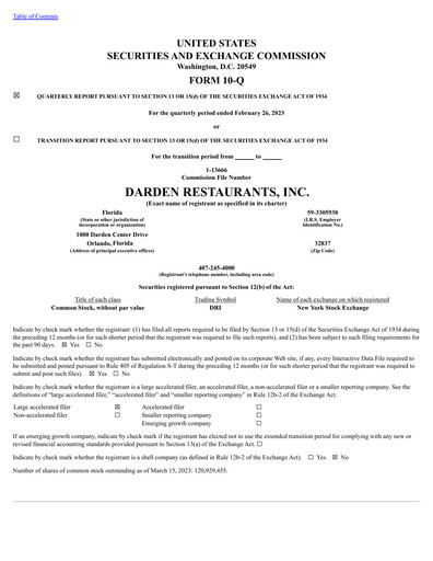 Thumbnail Darden Restaurants
 Quarterly Report 2023-q3