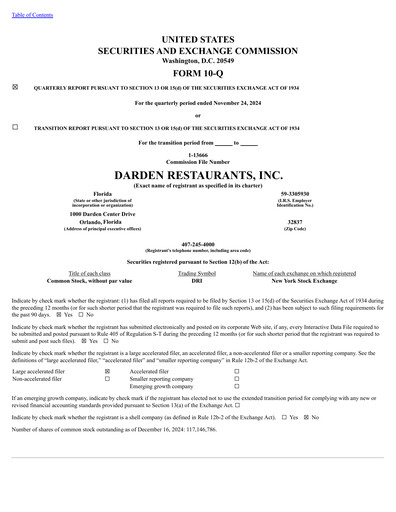 Thumbnail Darden Restaurants
 Quarterly Report 2025-q2