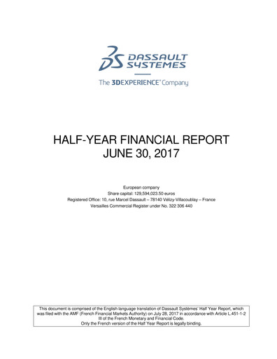 Thumbnail Dassault Systèmes Half-year Report 2017-h1