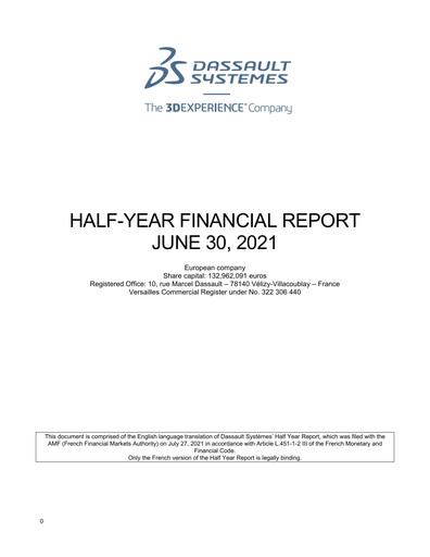 Thumbnail Dassault Systèmes Half-year Report 2021-h1