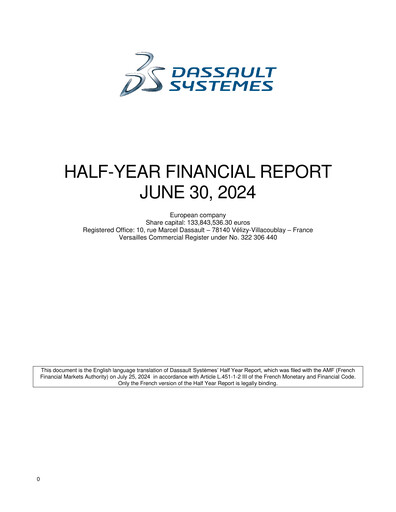 Thumbnail Dassault Systèmes Half-year Report 2024-h1