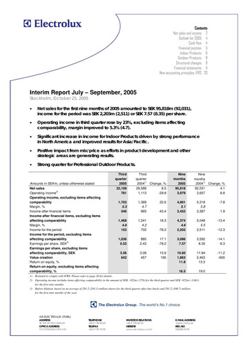 Thumbnail Electrolux Quarterly Report 2005-q3