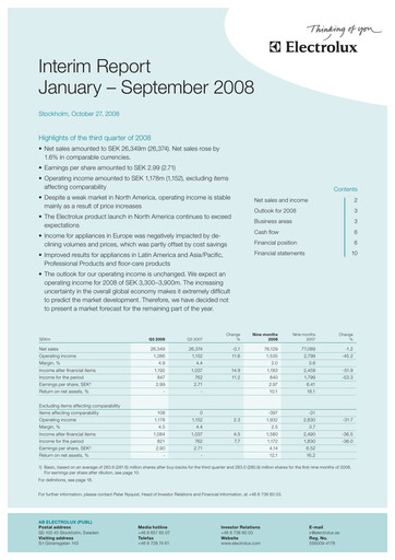 Thumbnail Electrolux Quarterly Report 2008-q3