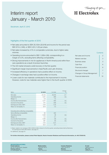 Thumbnail Electrolux Quarterly Report 2010-q1