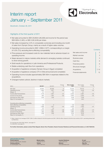 Thumbnail Electrolux Quarterly Report 2011-q3