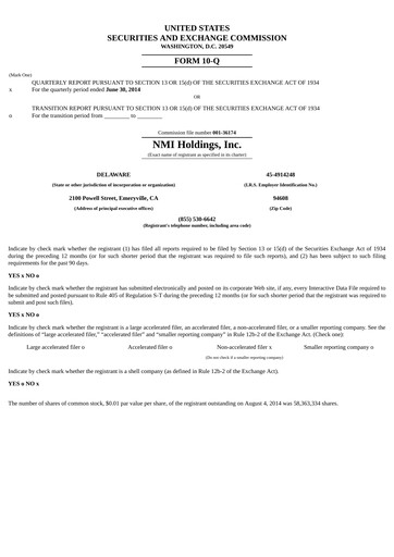 Thumbnail NMI Holdings
 Quarterly Report 2014-q2