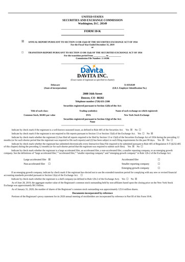 Thumbnail DaVita Annual Report 2019