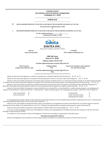 Thumbnail DaVita Annual Report 2020