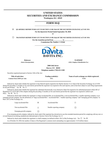Thumbnail DaVita Quarterly Report 2020-q3