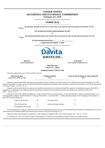 Thumbnail DaVita Quarterly Report 2021-q3