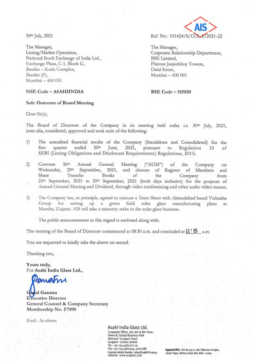 Thumbnail Asahi India Glass Quarterly Report 2021-q1