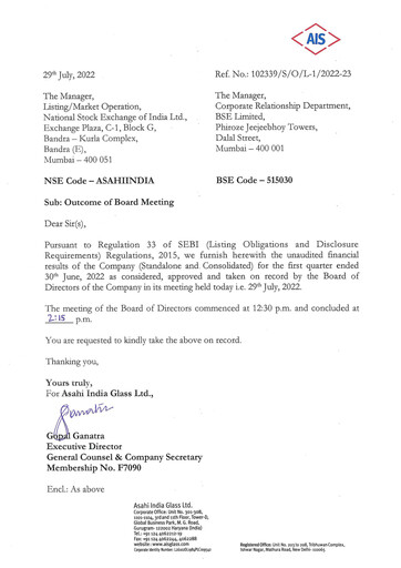 Thumbnail Asahi India Glass Quarterly Report 2022-q1
