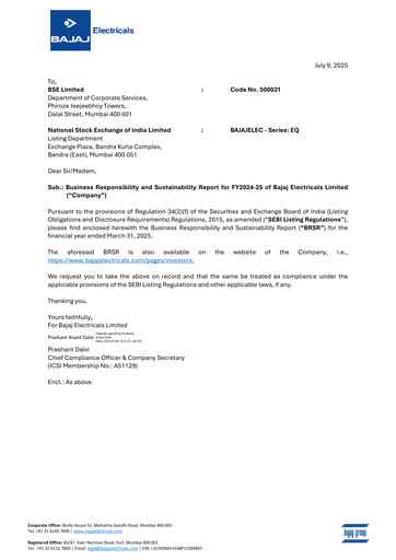 Thumbnail Bajaj Electricals
 ESG Report 2024-2025