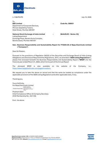 Thumbnail Bajaj Electricals
 ESG Report 2025-2026