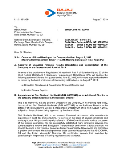 Thumbnail Bajaj Electricals
 Quarterly Report 2019-q1