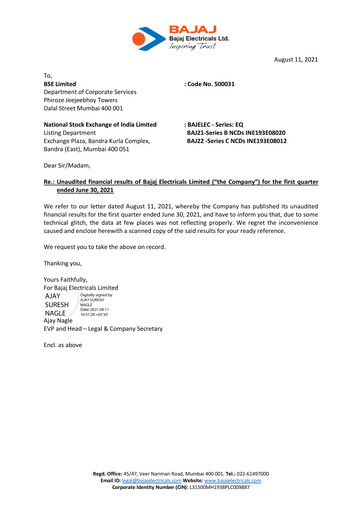 Thumbnail Bajaj Electricals
 Quarterly Report 2021-q1