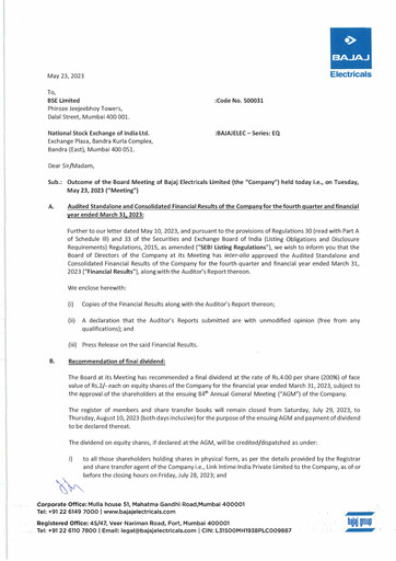 Thumbnail Bajaj Electricals
 Quarterly Report 2022-q4