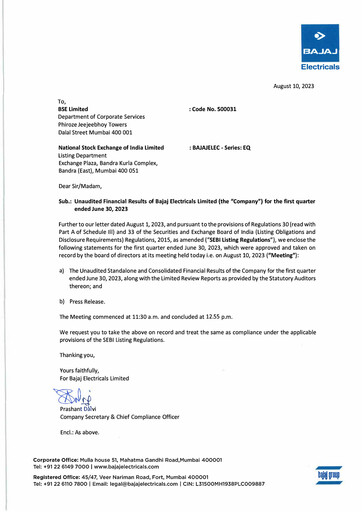 Thumbnail Bajaj Electricals
 Quarterly Report 2023-q1